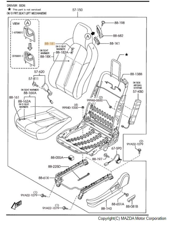 NE55-88-181A-02 - Seat Back Cover Left - 2008 Mazda MX-5 Miata