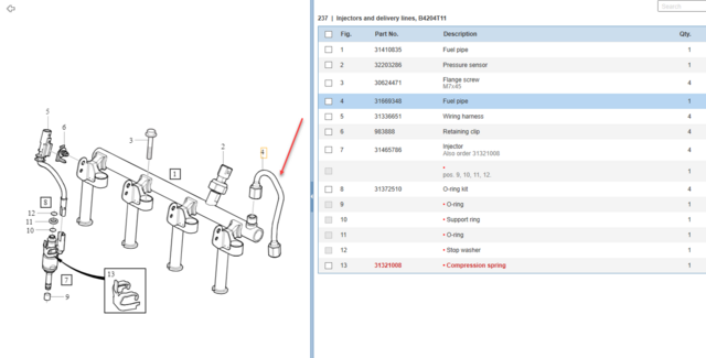 31669348 - Fuel System: Fuel Rail for Volvo: XC90 Image