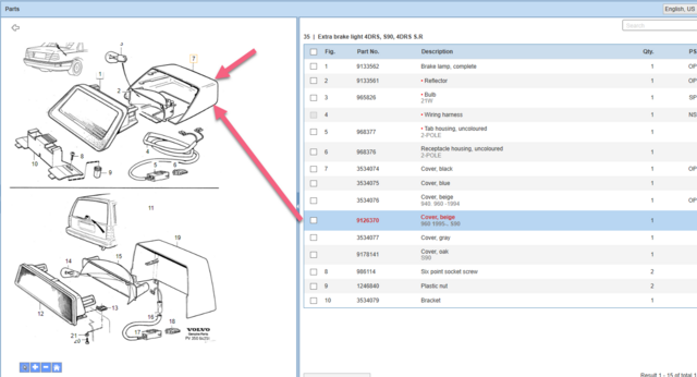 9126370 - Unclassified: Volvo 940 960 S90 Third Rear Brake Light Cover Beige for Volvo Image