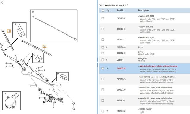 31490718 - Body: 2018-2023 Volvo XC60 Front Windshield Wiper Blade Kit w/o Heating Set Of 2 for Volvo: XC60 Image