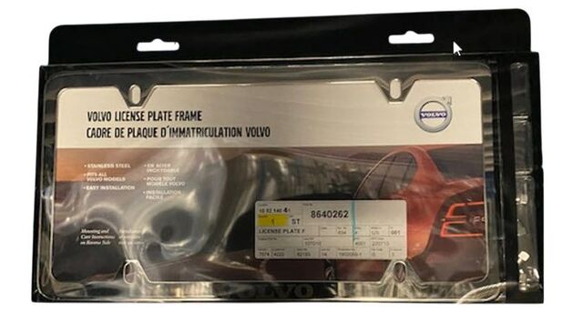 8640262 - Exterior: License Plate Frame - Silver With Black Logo for Volvo: EC40, EX30, EX40, EX90, S60, S90, V60, V90, V90 Cross Country, XC40, XC60, XC90 Image