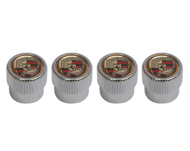 PNA70500200 - Wheels: Valve Stem Cap Set - Silver with Colored Crest for Porsche: 911, Boxster, Cayenne, Cayman, Panamera Image