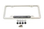 PNA70201300 - : BRUSHED SILVER Stainless Steel License Plate Frame, Logo Porsche for Porsche: 911, Boxster, Cayenne, Cayman, Panamera Image