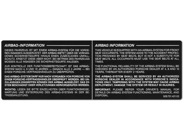 92870142103 - : Sticker - Airbag for Porsche Image