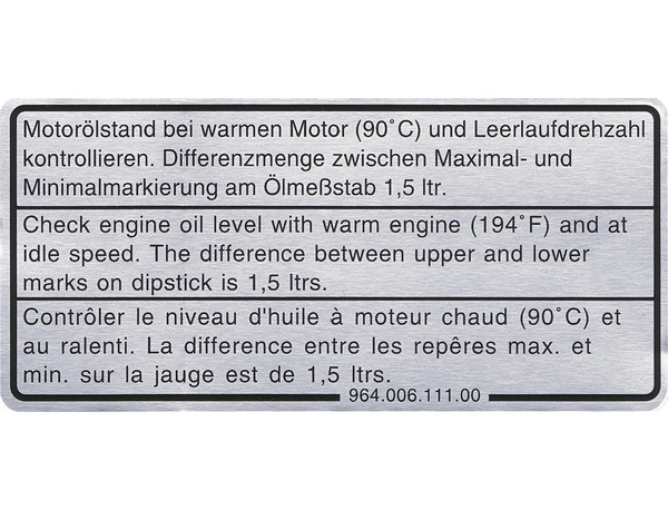 96400611100 - : Sticker "Engine oil level" **(NON-RETURNABLE ITEM)** for Porsche: 911 Image