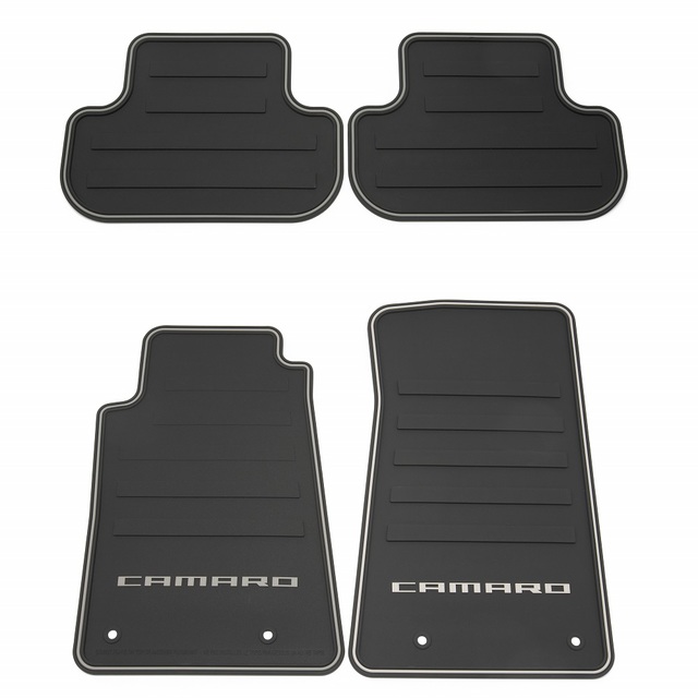 22766717 - Interior: 2012-2015 Camaro Floor Mats - Premium All-Weather with Silver Camaro Logo, Black for Chevrolet: Camaro Image