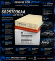 68257030AA - : Engine air filter 2018-2026 Jeep Wrangler Gladiator 68257030AA Mopar OEM NEW for Mopar Image
