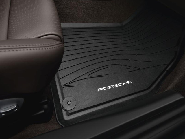 981044800451E0 - Interior: 2013-2023 Porsche - Genuine OEM Porsche All Weather Black Floor Mats with Logo for Porsche: 718 Boxster, 718 Cayman, 718 Spyder, 911, Boxster, Cayman Image