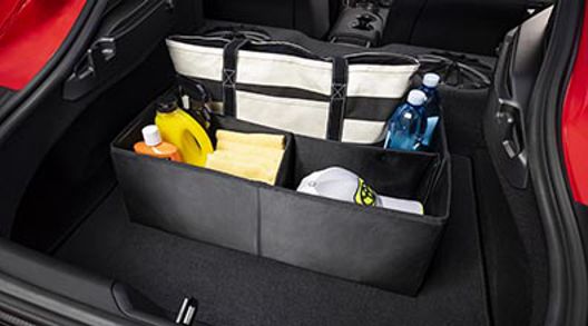 PT42700120 - Cargo Management: Toyota Collapsible Cargo Tote Black for Scion: FR-S, iA, iM, tC, xA, xB, xD | Toyota: 4Runner, 86, Avalon, bZ4X, C-HR, Camry, Corolla, Corolla Cross, Corolla iM, Crown, FJ Cruiser, GR Corolla, GR Supra, GR86, Grand Highlander, Highlander, Land Cruiser, Matrix, Mirai, Prius, Prius C, Prius Plug-In, Prius Prime, Prius V, RAV4, RAV4 Prime, Sequoia, Sienna, Solara, Tacoma, Tundra, Venza, Yaris, Yaris iA Image