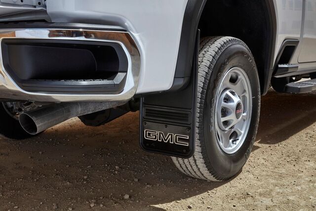 19435163 - Exterior: Front and Rear No-Drill Gatorback Mud Flap Kit with Black GMC Logo for GMC: Sierra 2500 HD, Sierra 3500 HD Image