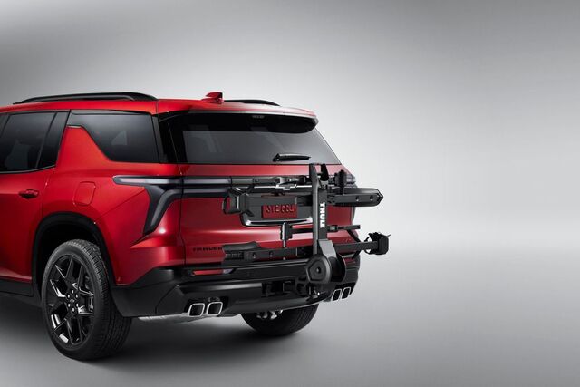 19433931 - Cargo Management: Hitch-Mounted 2-Bike T2 Pro X Bicycle Carrier by Thule for Buick: Enclave, Encore, Envision | Cadillac: Escalade, Escalade ESV, XT4, XT5, XT6 | Chevrolet: Blazer, Blazer EV, Colorado, Equinox, Equinox EV, Express 2500, Express 3500, Express 4500, Silverado 1500, Silverado 1500 LTD, Silverado 2500 HD, Silverado 3500 HD, Silverado EV, Suburban, Suburban 3500 HD, Tahoe, Traverse | GMC: Acadia, Acadia Limited, Canyon, Savana 2500, Savana 3500, Savana 4500, Sierra 1500, Sierra 1500 Limited, Sierra 2500 HD, Sierra 3500 HD, Sierra EV, Terrain, Yukon, Yukon XL Image