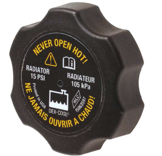 15042975 - Cooling System: Radiator Cap for Buick: Enclave, LaCrosse, Lucerne, Rainier | Chevrolet: Colorado, Express 1500, Express 2500, Express 3500, Express 4500, HHR, Impala, Monte Carlo, Trailblazer, Trailblazer EXT, Traverse | GMC: Acadia, Acadia Limited, Canyon, Envoy, Envoy XL, Envoy XUV, Savana 1500, Savana 2500, Savana 3500, Savana 4500 | Hummer: H3, H3T | Oldsmobile: Bravada | Pontiac: Grand Prix, Montana | Saturn: Outlook Image