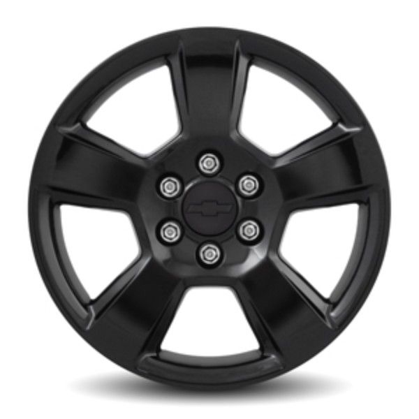 23430212 - Suspension: Black 20 Wheel, 5 Spoke, pack of 1 does not include cap (Replaces Part Number 23431106) for Cadillac: Escalade, Escalade ESV | Chevrolet: Silverado 1500, Silverado 1500 LD | GMC: Sierra 1500, Sierra 1500 Limited Image