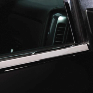 19353848 - Exterior: Window Ledge Trim, Chrome with Chevrolet Logo for Chevrolet: Silverado 1500, Silverado 2500 HD, Silverado 3500 HD | GMC: Sierra 1500, Sierra 2500 HD, Sierra 3500 HD Image