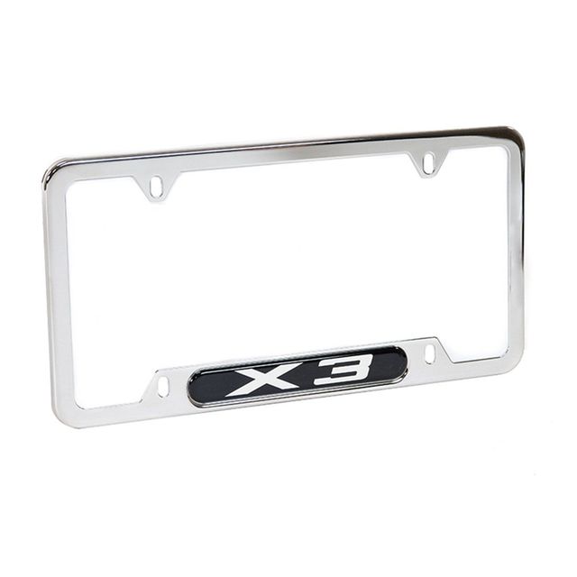 82120418628 - : BMW OEM X3 LICENSE PLATE FRAME IN STAINLESS STEEL for BMW: 135i, 228i, 228i xDrive, 230i, 230i xDrive, 320i, 320i xDrive, 328d, 328d xDrive, 328i, 328i xDrive, 330e, 330i, 330i GT xDrive, 330i xDrive, 335i, 335i GT xDrive, 335i xDrive, 335is, 340i, 340i GT xDrive, 340i xDrive, 428i, 428i xDrive, 430i, 430i xDrive, 435i, 435i xDrive, 440i, 440i xDrive, 528i, 528i xDrive, 530i, 530i xDrive, 535d, 535d xDrive, 535i, 535i GT, 535i GT xDrive, 535i xDrive, 540d xDrive, 540i, 540i xDrive, 550i, 550i GT xDrive, 550i xDrive, 640i, 640i xDrive, 650i, 650i xDrive, 740e xDrive, 740i, 740i xDrive, 740Li, 740Li xDrive, 750i, 750i xDrive, 750Li, 750Li xDrive, 760Li, Alpina B6 xDrive Gran Coupe, Alpina B7, M2, M235i, M235i xDrive, M240i, M240i xDrive, M3, M4, M5, M550i xDrive, M6, M760i xDrive, X1, X2, X3, X4, X5, X6, Z4 Image