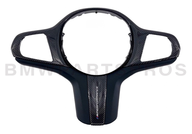 32302459670 - : BMW OEM M PERFORMANCE STEERING WHEEL TRIM IN CARBON FIBER/LEATHER for BMW: 530i, 540i, 840i, 840i Gran Coupe, M5, M550i xDrive, M8, X3, X4, X5, X6, X7 Image