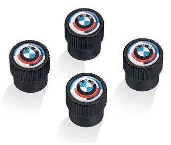 82115A75DA7 - : BMW OEM VALVE STEM CAPS - 50 YEARS ROUNDEL LOGO for BMW: 230i, 330e, 330i, 430i, 430i Gran Coupe, 530i, 540i, 740i, 840i, 840i Gran Coupe, M2, M240i, M3, M340i, M4, M440i Gran Coupe, M5, M550i xDrive, M8, X1, X2, X3, X4, X5, X6, X7, Z4 Image