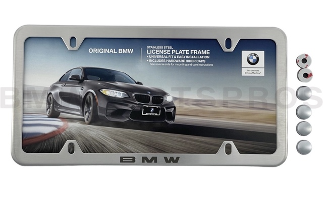 82122456420 - Exterior: License Plate Frame, Slimline BMW for BMW: 230i, 230i xDrive, 320i, 320i xDrive, 328d, 328d xDrive, 330e, 330i, 330i GT xDrive, 330i xDrive, 340i, 340i GT xDrive, 340i xDrive, 430i, 430i xDrive, 440i, 440i xDrive, 530i, 530i xDrive, 540d xDrive, 540i, 540i xDrive, 640i, 640i Gran Coupe, 640i xDrive, 640i xDrive Gran Coupe, 640i xDrive Gran Turismo, 650i, 650i Gran Coupe, 650i xDrive, 650i xDrive Gran Coupe, 740i, 740i xDrive, 750i, 750i xDrive, 840i, Alpina B6 xDrive Gran Coupe, Alpina B7, M2, M240i, M240i xDrive, M3, M340i, M4, M5, M550i xDrive, M6, M6 Gran Coupe, M760i xDrive, M8, X1, X2, X3, X4, X5, X6, X7, Z4 Image