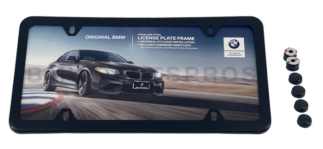 82120010399 - : BMW OEM BLACK STAINLESS STEEL LICENSE PLATE FRAME for BMW: 128i, 135i, 135is, 228i, 228i xDrive, 230i, 230i xDrive, 320i, 320i xDrive, 328d, 328d xDrive, 328i, 328i xDrive, 330e, 330i, 330i GT xDrive, 330i xDrive, 335d, 335i, 335i GT xDrive, 335i xDrive, 335is, 340i, 340i GT xDrive, 340i xDrive, 428i, 428i xDrive, 430i, 430i Gran Coupe, 430i xDrive, 435i, 435i xDrive, 440i, 440i xDrive, 528i, 528i xDrive, 530i, 530i xDrive, 535d, 535d xDrive, 535i, 535i GT, 535i GT xDrive, 535i xDrive, 540d xDrive, 540i, 540i xDrive, 550i, 550i GT xDrive, 550i xDrive, 640i, 640i xDrive, 650i, 650i xDrive, 740e xDrive, 740i, 740i xDrive, 740Li, 740Li xDrive, 750i, 750i xDrive, 750Li, 750Li xDrive, 760Li, 840i, 840i Gran Coupe, Alpina B6 xDrive Gran Coupe, Alpina B7, M2, M235i, M235i xDrive, M240i, M240i xDrive, M3, M340i, M4, M440i Gran Coupe, M5, M550i xDrive, M6, M760i xDrive, M8, X1, X2, X3, X4, X5, X6, X7, Z4 Image