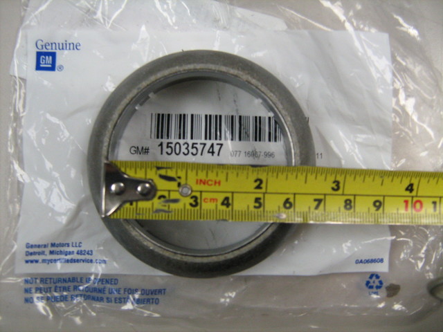 15035747 - Exhaust: Converter &amp; Pipe Seal for Buick: Rainier | Cadillac: Escalade, Escalade ESV, Escalade EXT | Chevrolet: Avalanche, Avalanche 1500, Colorado, Express 1500, Express 2500, Express 3500, Express 4500, Silverado 1500, Silverado 1500 Classic, Silverado 1500 LD, Silverado 1500 LTD, Silverado 2500, SSR, Suburban, Suburban 1500, Tahoe, Trailblazer, Trailblazer EXT | GMC: Canyon, Envoy, Envoy XL, Envoy XUV, Savana 1500, Savana 2500, Savana 3500, Savana 4500, Sierra 1500, Sierra 1500 Classic, Sierra 1500 Limited, Sierra 2500, Yukon, Yukon XL, Yukon XL 1500 | Hummer: H2, H3, H3T Image