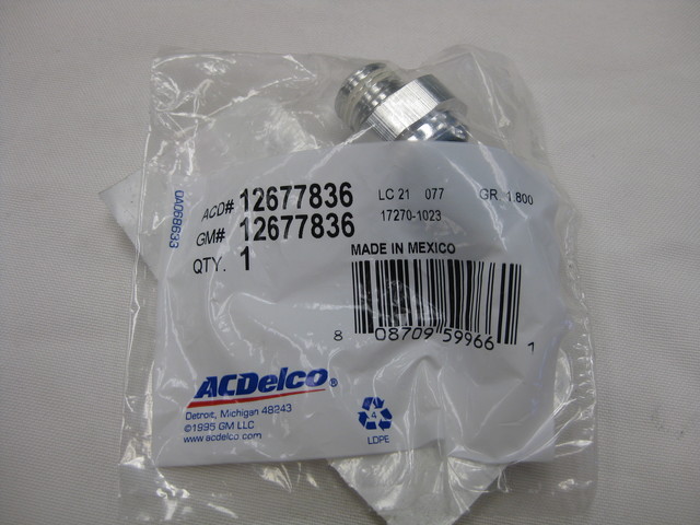 12677836 - Electrical: Oil Pressure Sending Unit for Buick: LaCrosse, Rainier | Cadillac: CTS, Escalade, Escalade ESV, Escalade EXT | Chevrolet: Avalanche, Avalanche 1500, Corvette, Express 1500, Express 2500, Express 3500, Impala, Monte Carlo, Silverado 1500, Silverado 1500 Classic, Silverado 1500 HD, Silverado 1500 HD Classic, Silverado 2500, Silverado 2500 HD, Silverado 2500 HD Classic, Silverado 3500, Silverado 3500 Classic, Silverado 3500 HD, SSR, Suburban 1500, Suburban 2500, Tahoe, Trailblazer, Trailblazer EXT | GMC: Envoy, Envoy XL, Envoy XUV, Savana 1500, Savana 2500, Savana 3500, Sierra 1500, Sierra 1500 Classic, Sierra 1500 HD, Sierra 1500 HD Classic, Sierra 2500, Sierra 2500 HD, Sierra 2500 HD Classic, Sierra 3500, Sierra 3500 Classic, Sierra 3500 HD, Yukon, Yukon XL 1500, Yukon XL 2500 | Hummer: H2, H3 | Pontiac: G8, Grand Prix, GTO Image