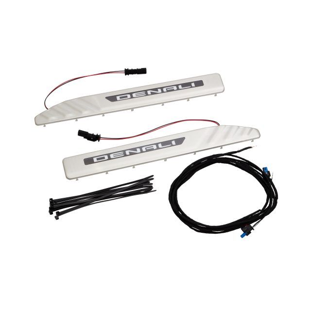 85527846 - Interior: Illuminated Front Door Sill Plates in Stainless Steel with Denali Script for GMC: Sierra 1500, Sierra 2500 HD, Sierra 3500 HD Image