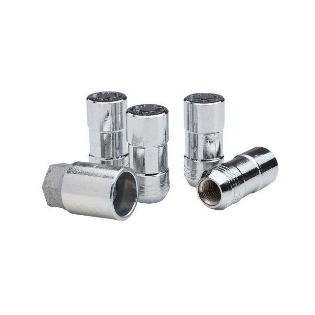 86542184 - : M12x1.5 Steel Wheel Lug Nuts (20) and Locking Lug Nuts (4) in Chrome with Key for Cadillac: Escalade, Escalade ESV | Chevrolet: Suburban, Tahoe | GMC: Yukon Image