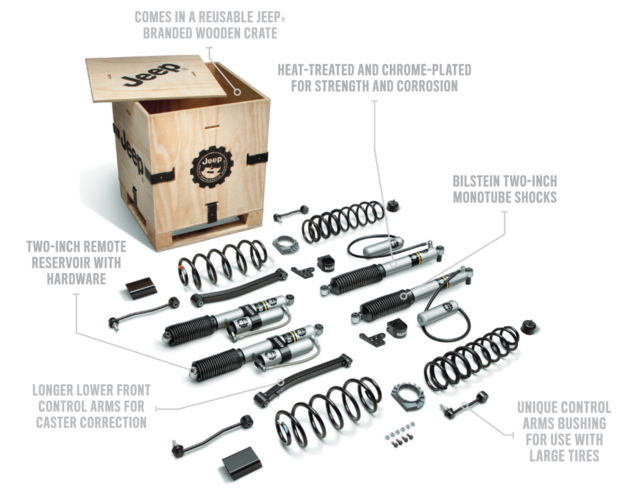 77072395AH - Performance: 77072395AH Jeep Wrangler JL 2-Inch Lift Kit 3.6L Engine (2018-2026), Bilstein Reservoir Shocks Mopar OEM for Jeep: Wrangler Image