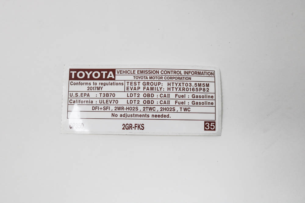 112980P350 - : Emission Label for Toyota: Highlander, Sienna Image