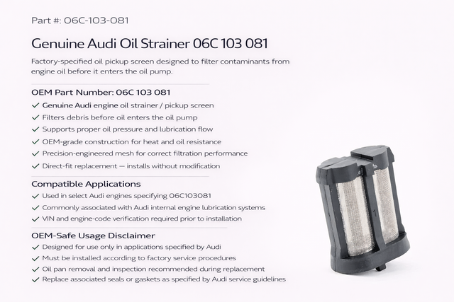 6C103081 - : Genuine Audi Oil Pickup Strainer Engine Lubrication Screen 06C103081 OEM for Audi Image